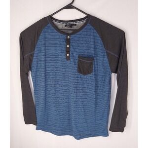 Burnside Henley Shirt Men's 2XL XXL Long Sleeve Blue Gray